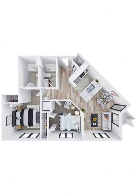 Floor plan for 2 beds, 2 baths, 872 sqft
